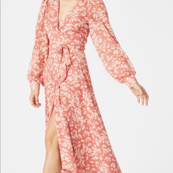 shoedazzle New Ladies Faded Rose floral long sleeve wrap Maxi Dress Barbie core - Picture 5 of 16